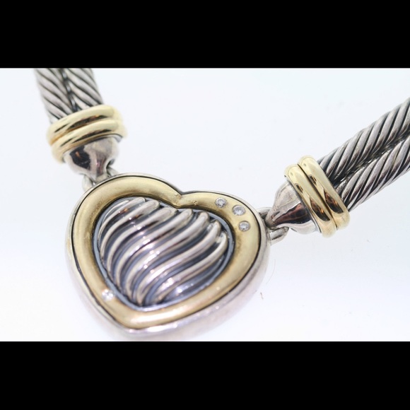 David Yurman 925 18k Cable Heart Necklace - Picture 6 of 10